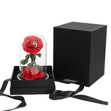 Load image into Gallery viewer, LED Preserved Single Stem Rose Cloche Red (20cmH)